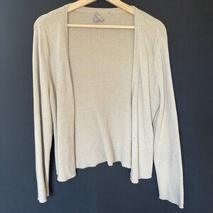 J. Jill Open Front Cardigan L Petite Beige Women Ribbed Cotton Blend